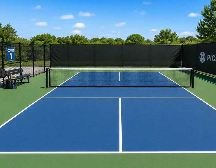 Premium pickleball court with modern lighting and professional facilities